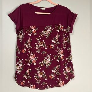 Mason & Belle Floral Burgundy Women's Top, Size M